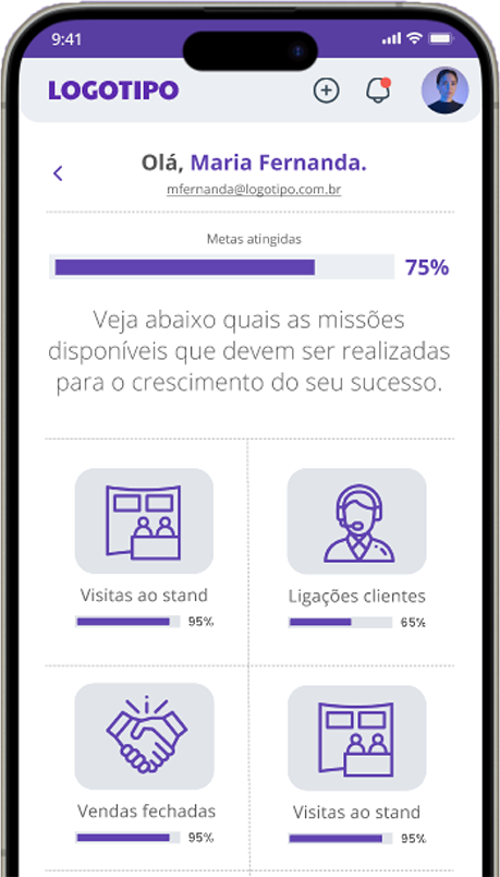 Imagem do aplicativo com metas e barra de progresso